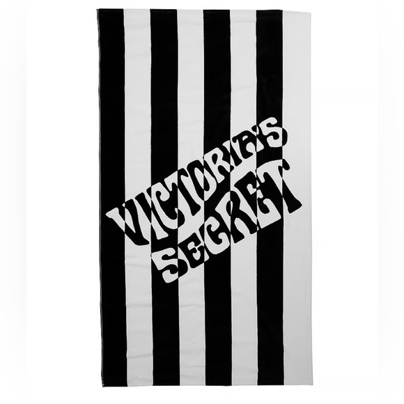 Victoria’s Secret VS Black & White Striped Logo Beach Towel 39” W x 71” L - Picture 1 of 3